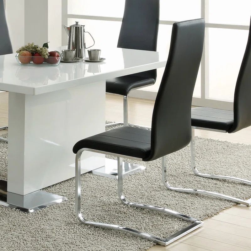 Chic High Back Black Faux Leather Side Chair with Chrome Legs