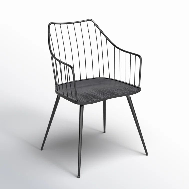 Winston Transitional Black Metal Arm Chair with Wood Seat