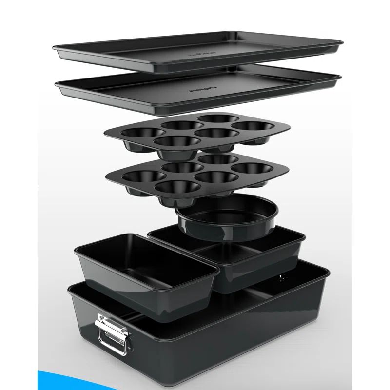 NutriChef 8-Piece Black Nonstick Carbon Steel Bakeware Set