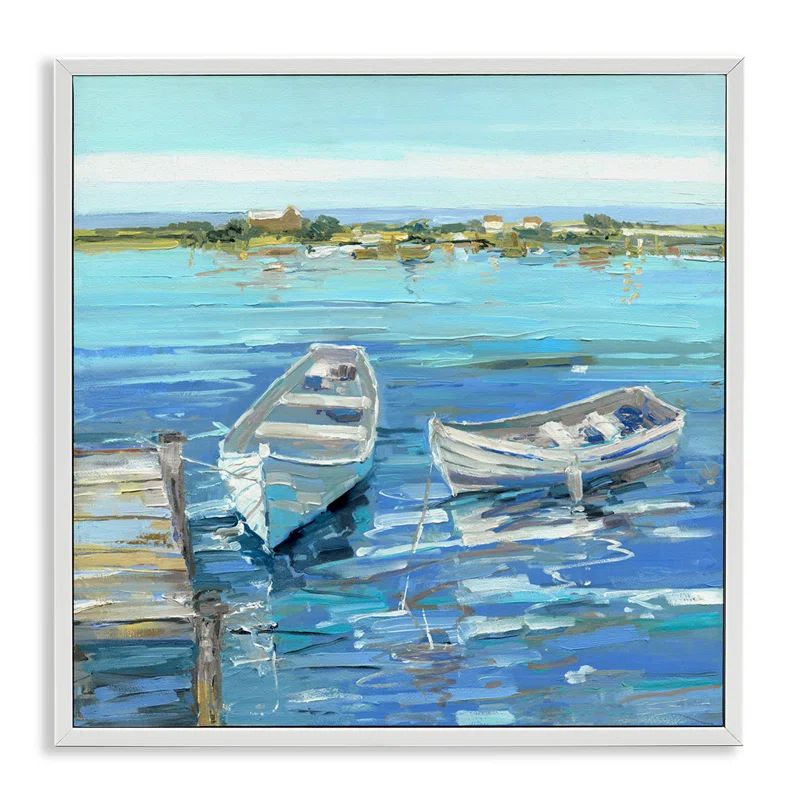 Serene Blue and White Ocean Dock Canvas Print with Wood Frame