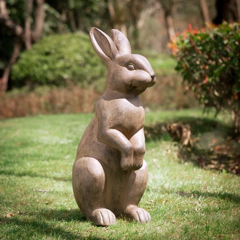Bronze Distressed Standing Rabbit Garden Statue, 22.75 Inch