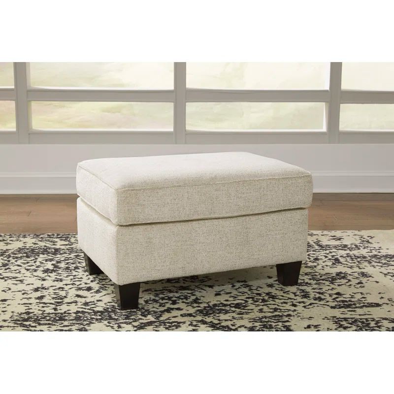 Beige Chenille Contemporary Ottoman with Dark Wood Legs