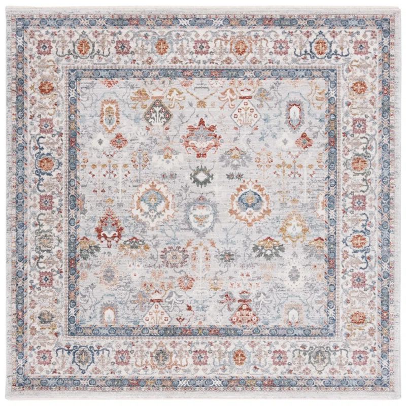 Square Light Grey and Blue Rust Synthetic Oriental Rug