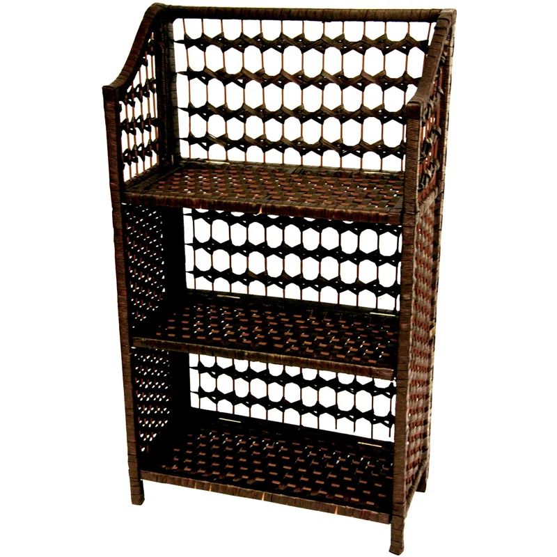 Mocha Woven Fiber 3-Shelf Storage Unit with Wood Frame