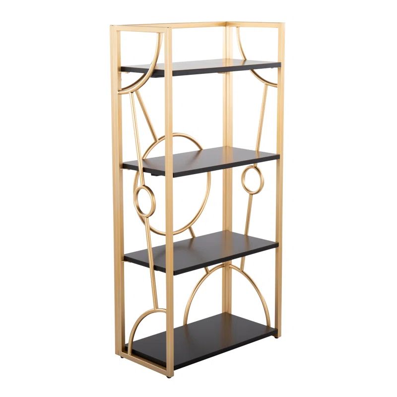 Constellation Black Wood and Gold Metal 4-Tier Bookcase