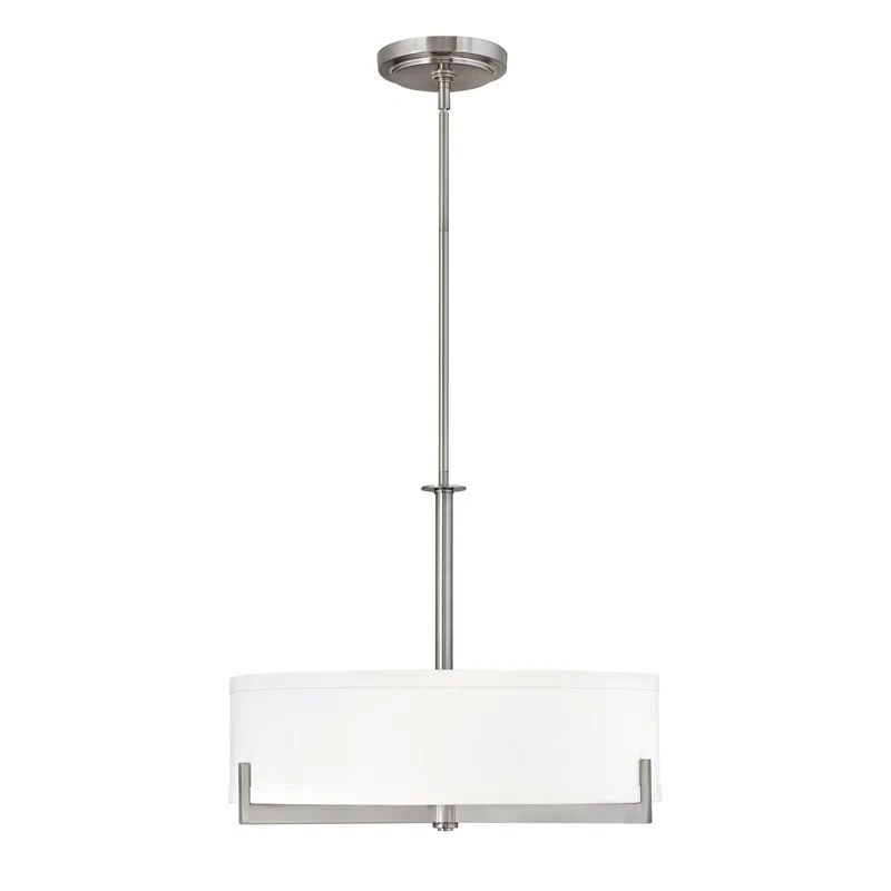 Nance 3-Light Brushed Nickel Pendant with Satin Etched Glass Drum Shade