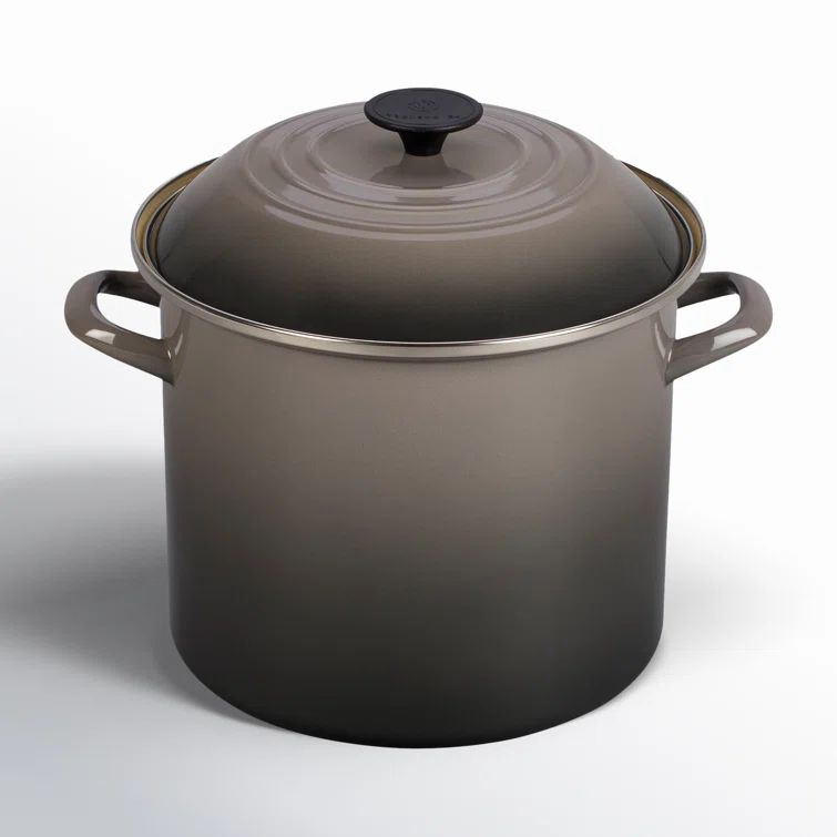 Oyster Gray 10 qt Enamel Steel Stockpot with Lid