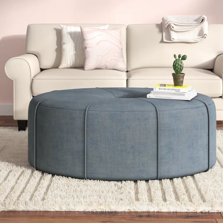 Ferris Charcoal Grey Flannel Tufted Oval Cocktail Ottoman