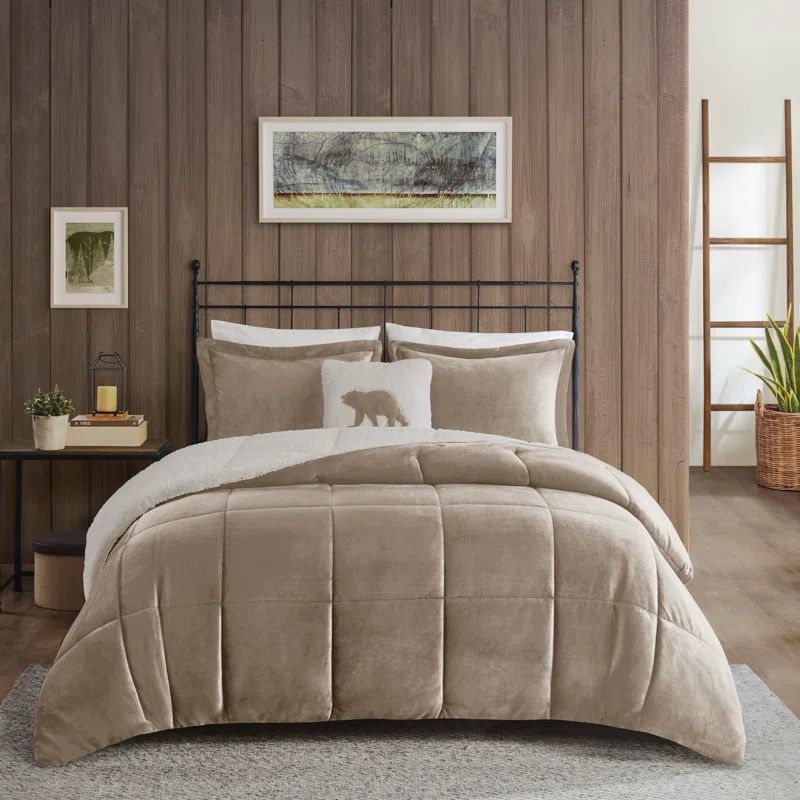 Full Taupe/Ivory Reversible Down Alternative Bedspread Set