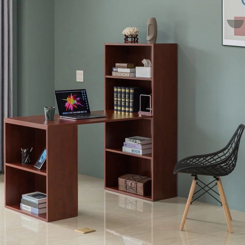 Cherry Solid Wood Compact Writing Desk with Storage Cubbies