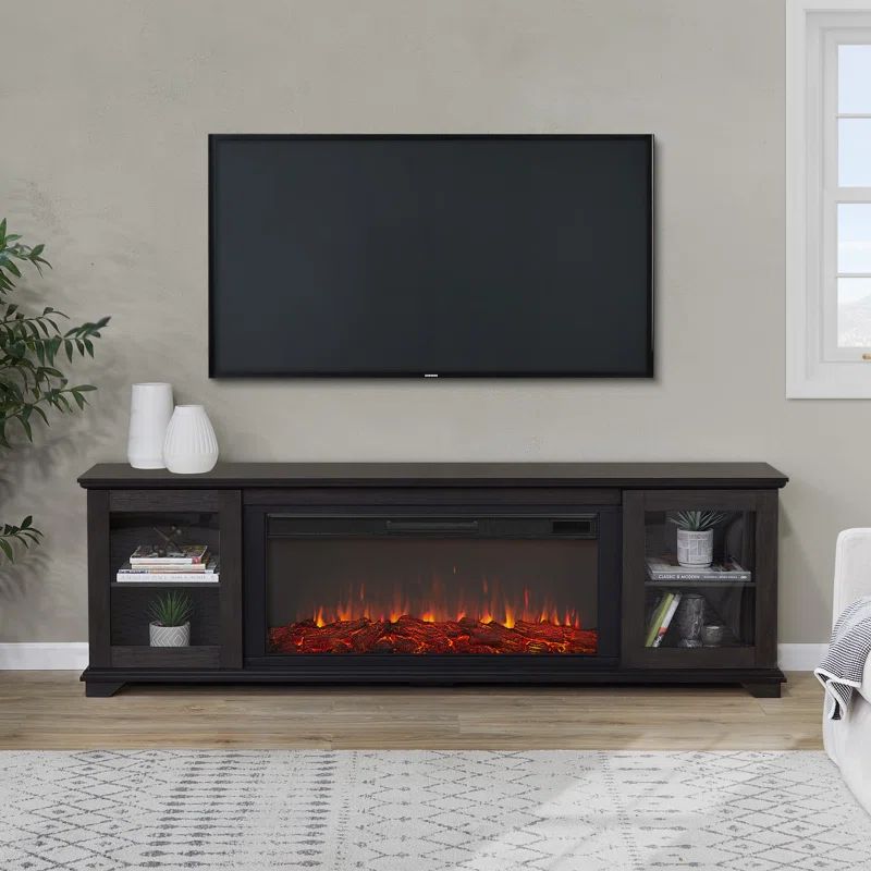Benjamin 81" Weathered Wood TV Stand with Electric Fireplace