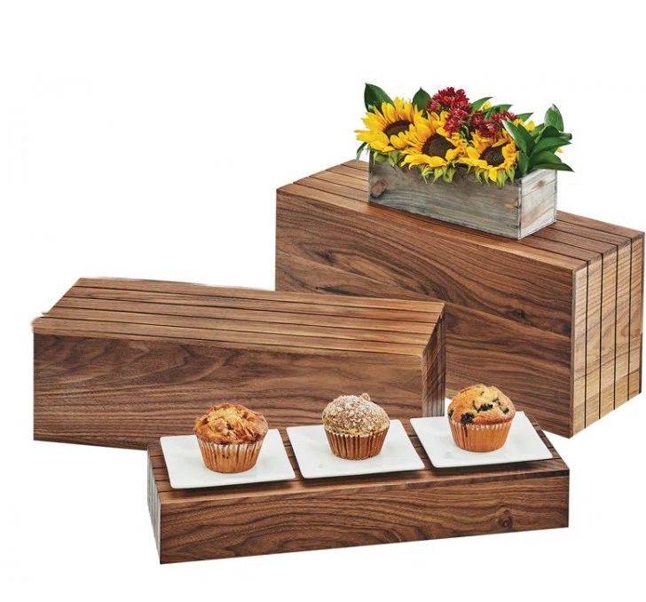 Walnut Mid-Century Rectangular Food Display Tray/Riser