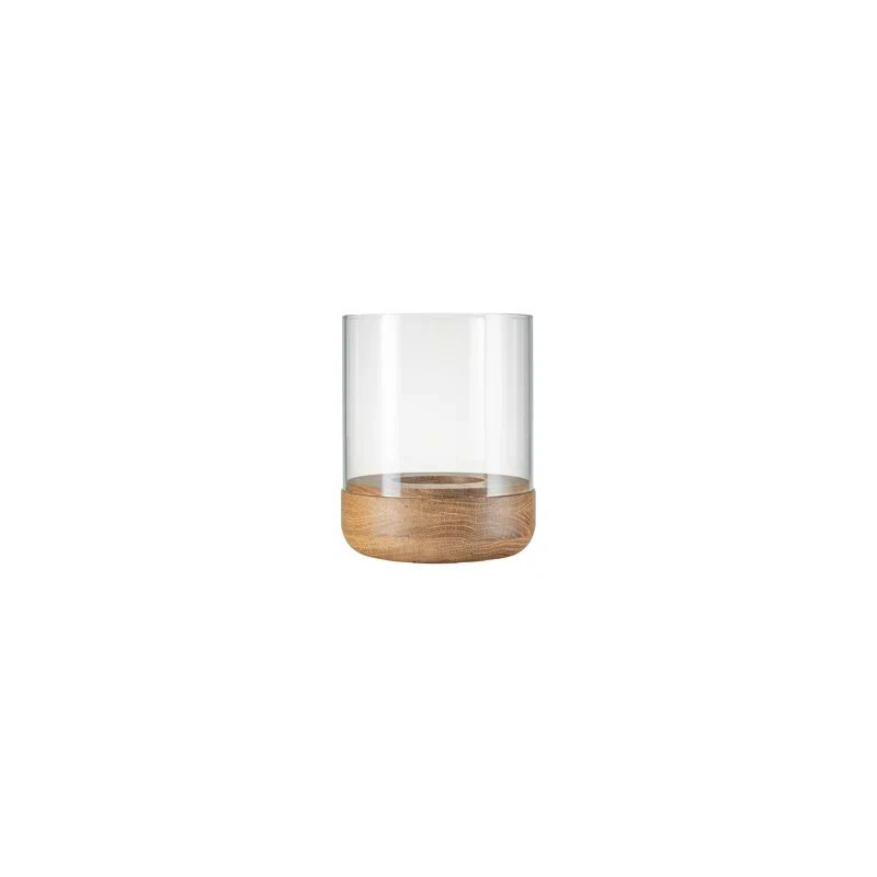 Clear Glass Hurricane Lamp with Oak Wood Base