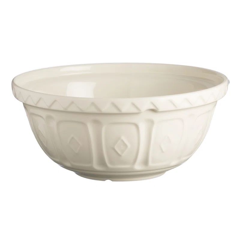 Cream Ceramic Patterned Mixing Bowl, 2.15 Quart