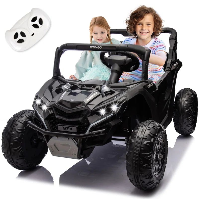 Black 24V 2-Seater Ride-On UTV with Remote Control and LED Lights