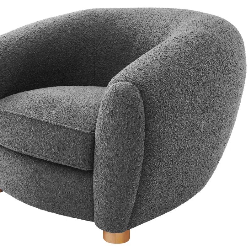 Gray Velvet Boucle Upholstered Accent Chair with Beech Wood Legs