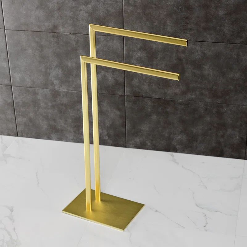 Brushed Brass Dual Bar Freestanding Towel Rack