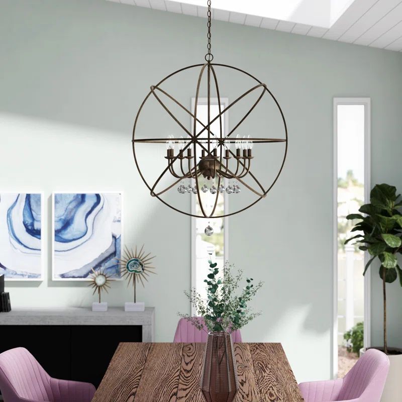 Antique Silver 10-Light Globe Chandelier with Crystal Accents
