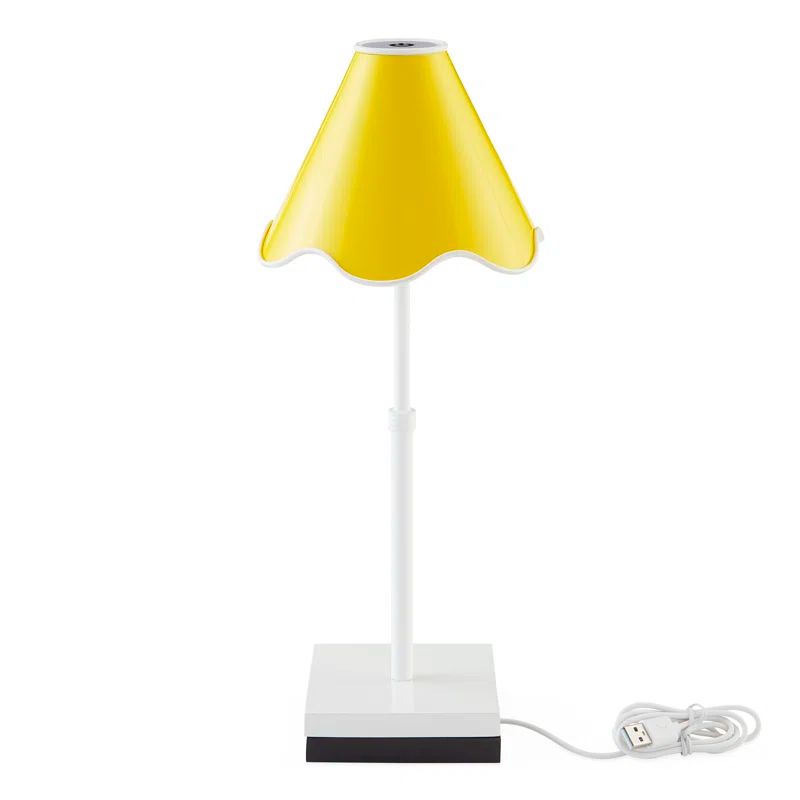 Yellow Ripple Rechargeable Outdoor LED Table Lamp with White Base
