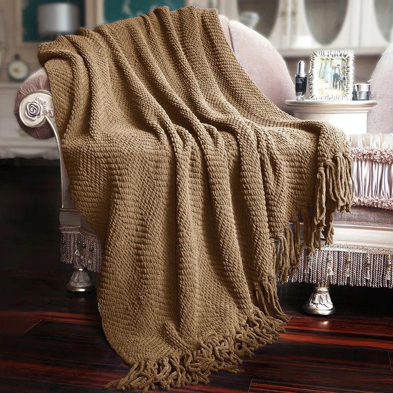 Amphora Brown Diamond Knit 60" x 50" Polyester Throw Blanket