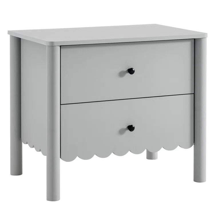 Light Gray Laminate Scalloped Edge 2-Drawer Nightstand