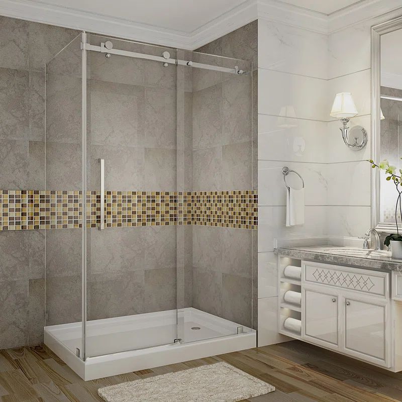 Moselle 60" x 35" Clear Tempered Glass Frameless Sliding Shower Enclosure