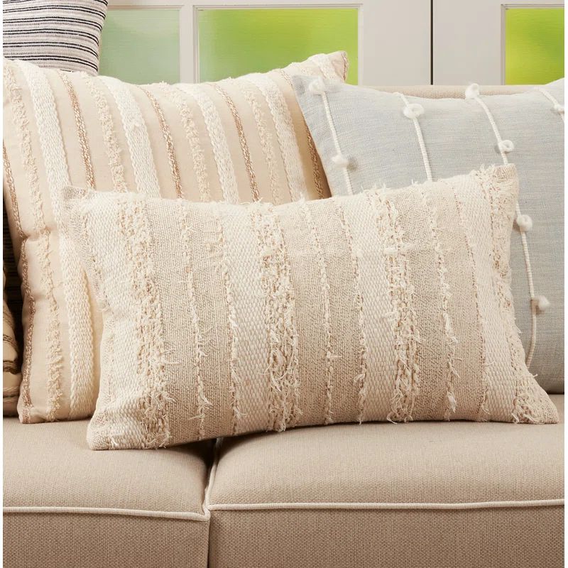 Natural Woven Stripe 23" x 19" Cotton-Polyester Throw Pillow Cover