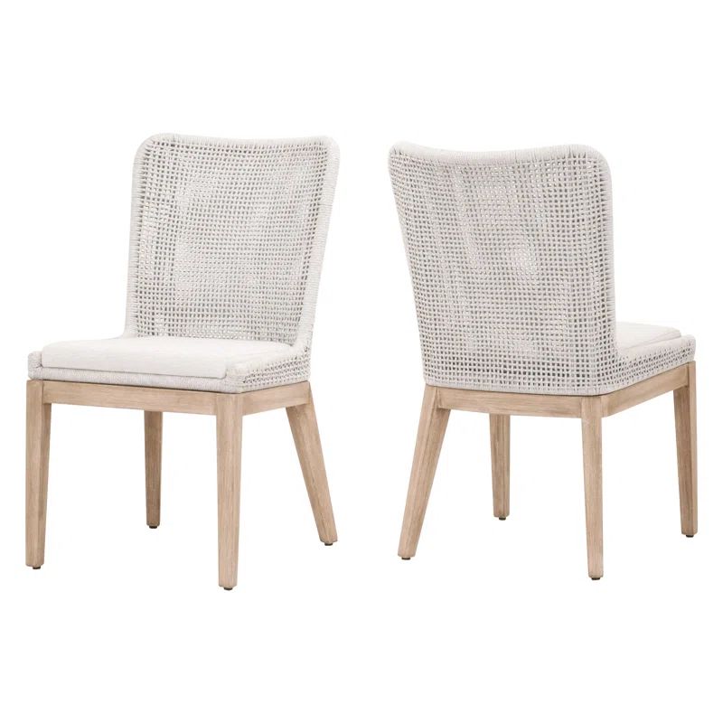 White Mesh Woven Rope Back Side Chair with Mahogany Legs
