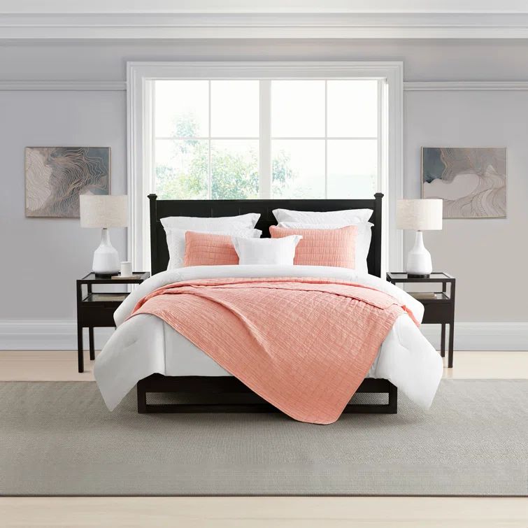 Coral King Reversible Microfiber Quilt Set with Shams