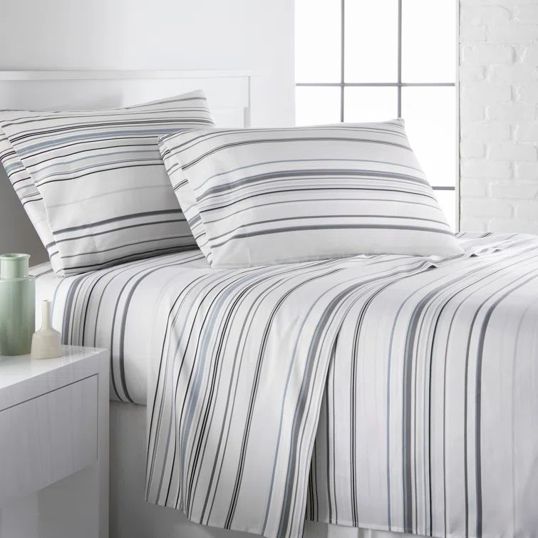 Queen Gray Striped Microfiber Sheet Set