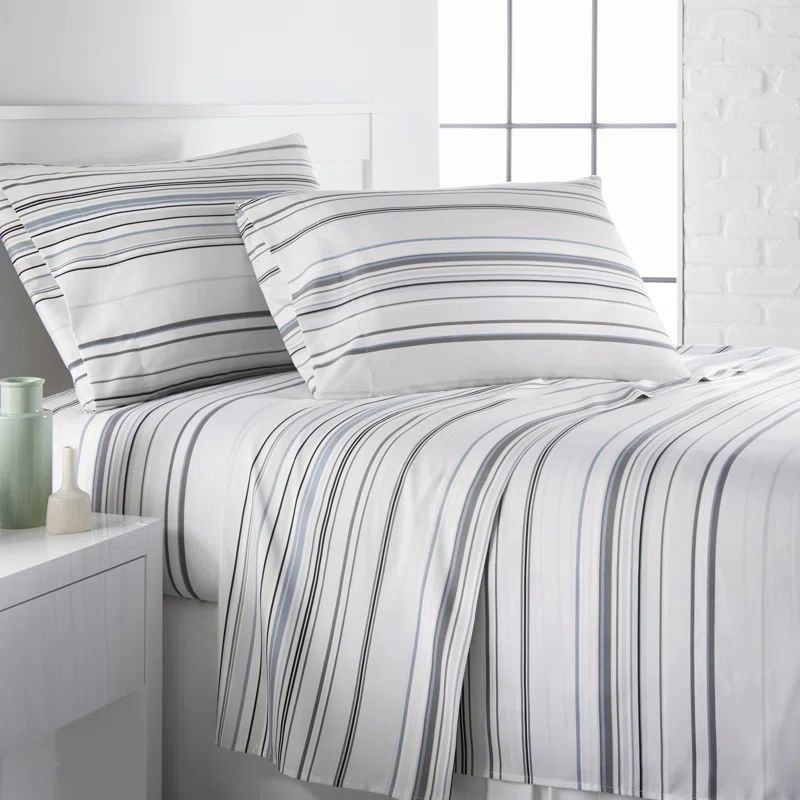 King Gray Coastal Stripes Microfiber Sheet Set