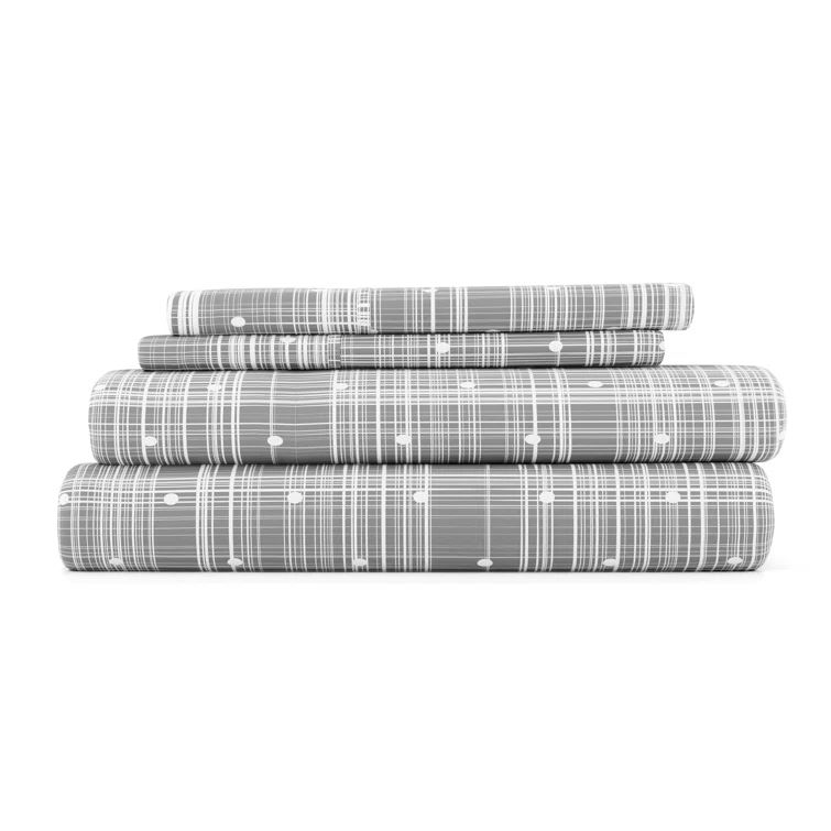Gray and White Plaid Polka Dot Twin Sheet Set