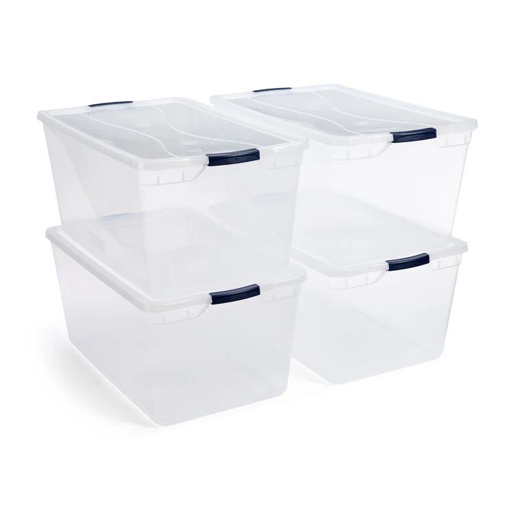 Clear 95 Qt Stackable Plastic Storage Bins with Lids, 4-Pack