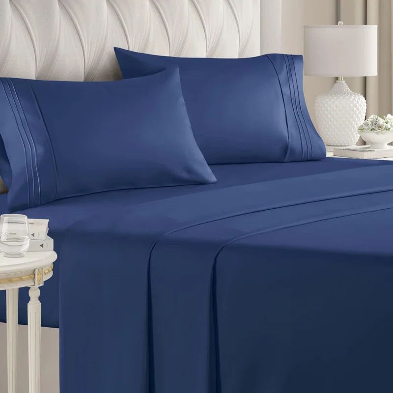 California King Navy Blue Organic Microfiber Deep Pocket Sheet Set