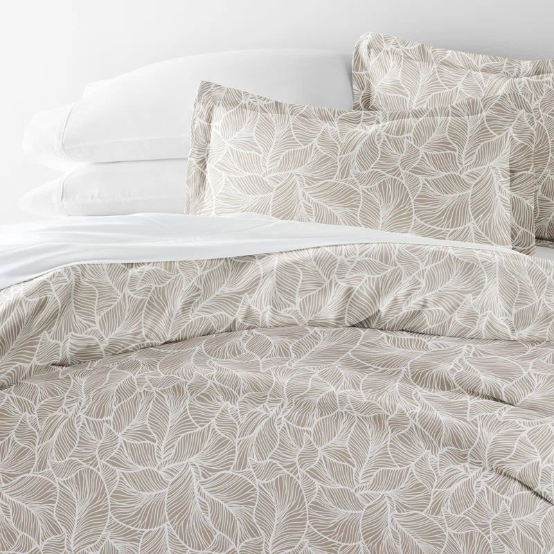 Taupe Floral Twin Duvet Cover Set with Standard Sham