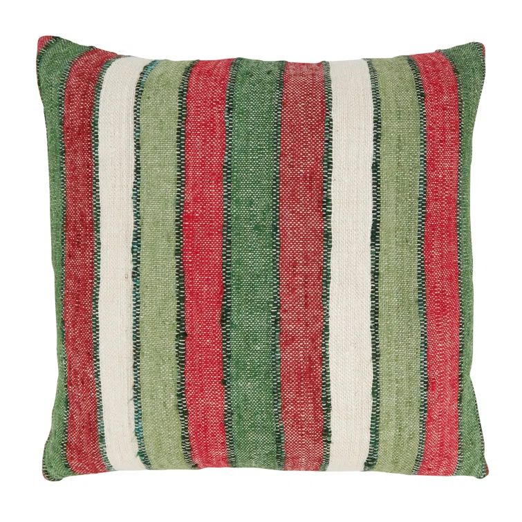 Red and Green Striped 20" Cotton Square Throw Pillow