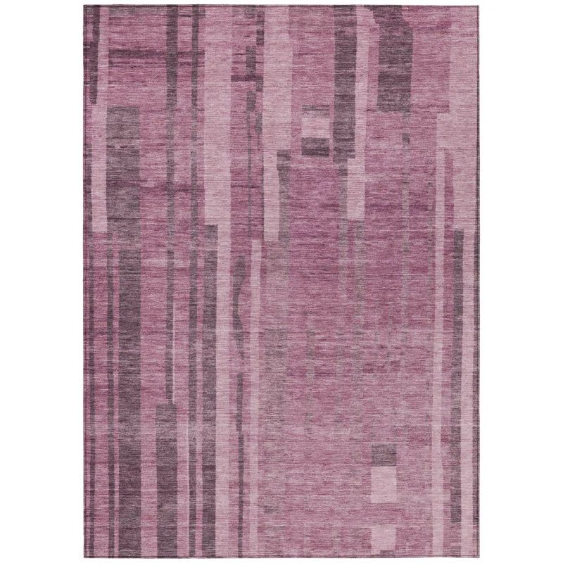 Blush and Gray Synthetic Stripe Washable Indoor/Outdoor Rug