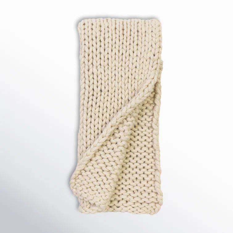 Cream Knitted Wool and Cotton Throw Blanket