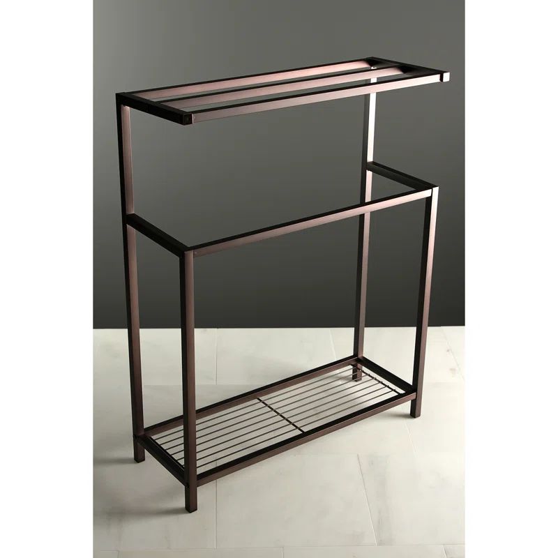 Oil Rubbed Bronze Freestanding Iron Towel Rack with Shelf