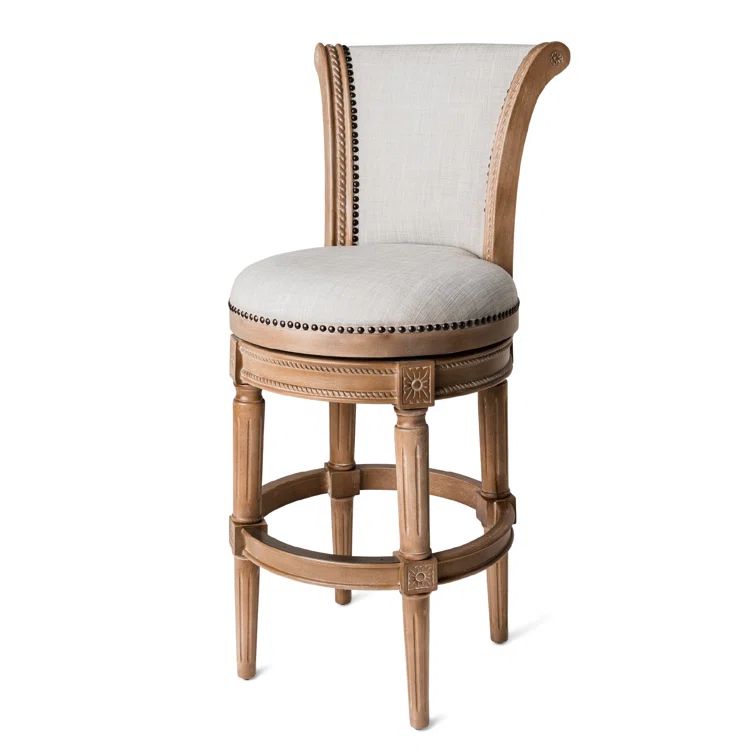 Weathered Oak Swivel Bar Stool with Leather Upholstery