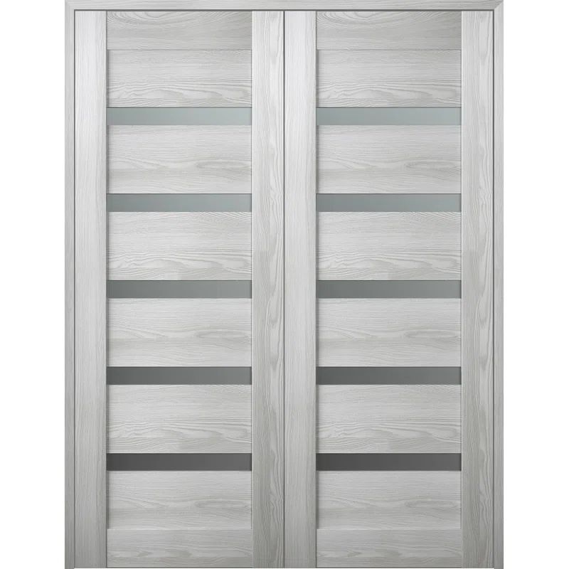 Ash Wood and Frosted Glass Composite Double Prehung French Door