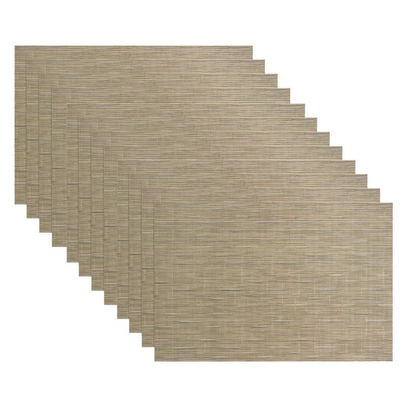 Camel Grasscloth Vinyl Reversible Indoor Outdoor Placemats, Set of 12