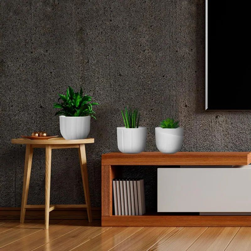 White Polyethylene Resin Indoor/Outdoor Cachepot Set