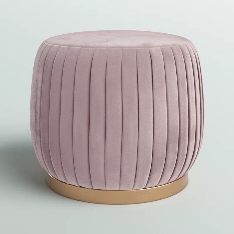 Blush Pink Velvet Tufted Round Ottoman with Gold Base