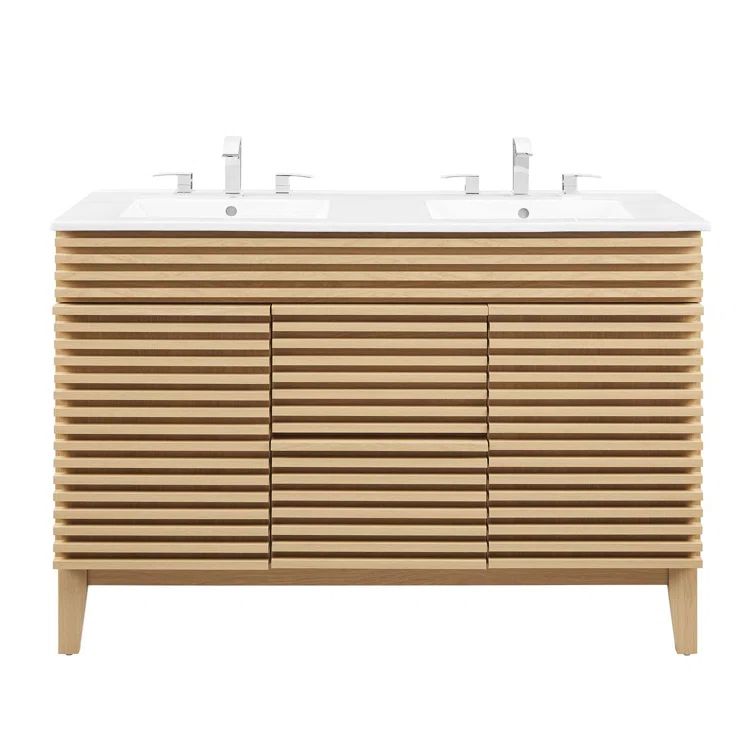 Render 48" Oak and White Double Sink Bathroom Vanity