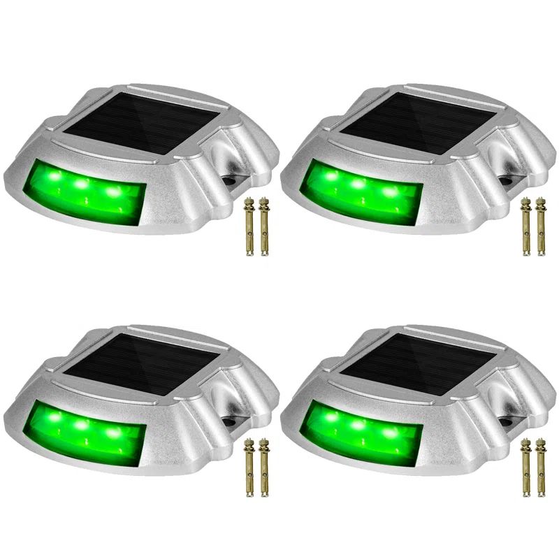 Green LED Solar Powered Aluminum Pathway Lights Pack of 4