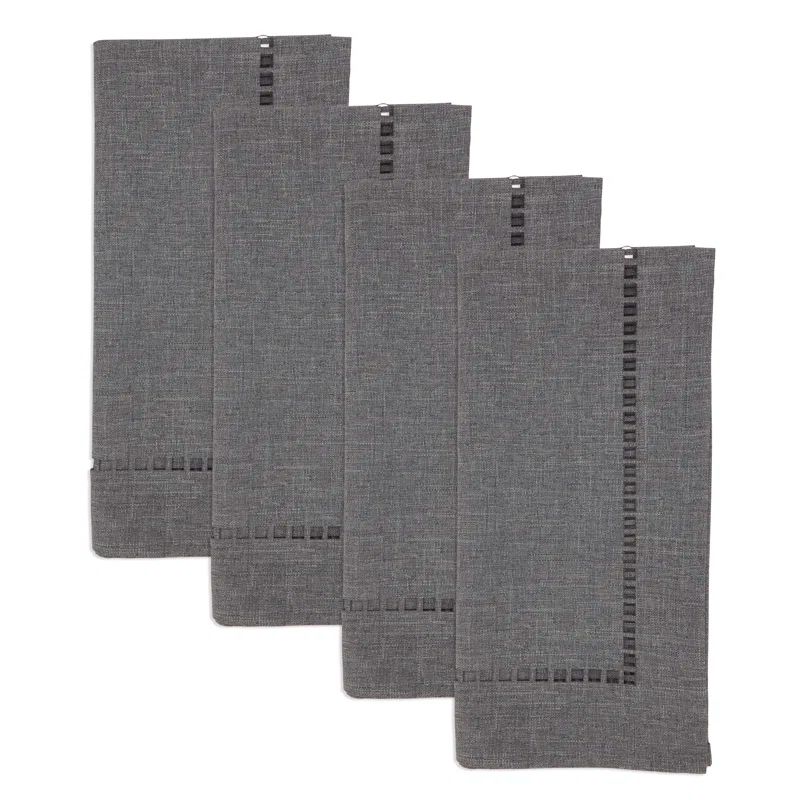 Charcoal 20" Laser-Cut Hemstitch Napkin Set of 4