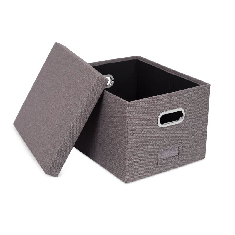 Light Gray Collapsible Fabric File Storage Organizer with Lid - 4 Pack