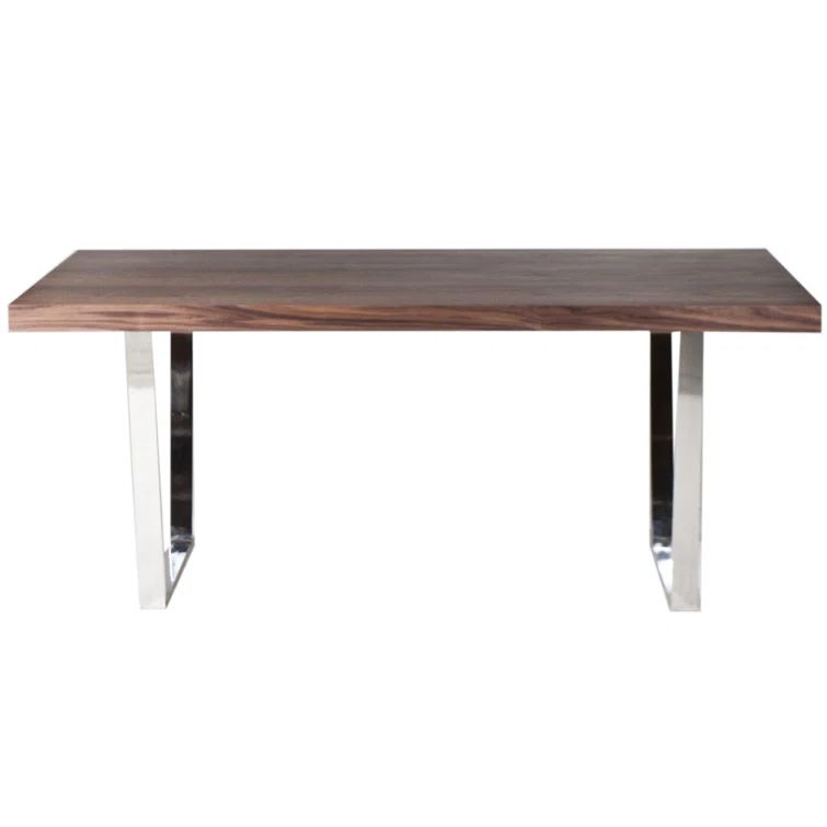 Walnut Brown Wood Veneer Dining Table with Chrome Metal Legs