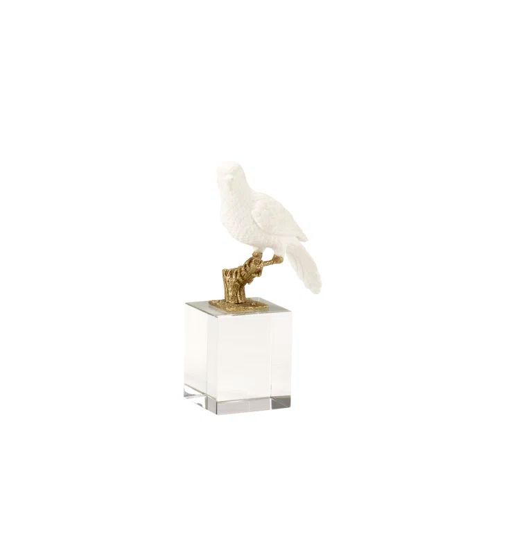 Matte White Ceramic Parrot Figurine on Crystal Base